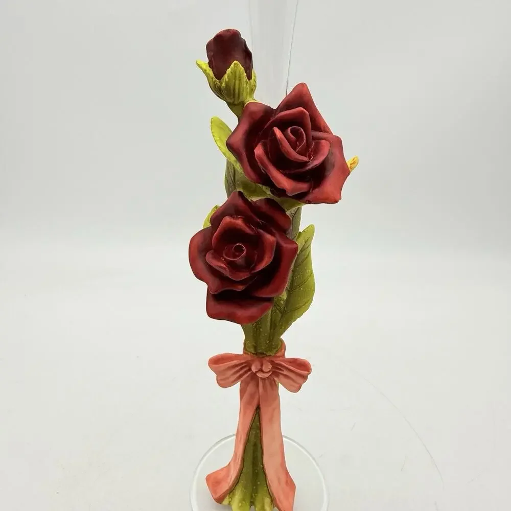 Single Rose Flower Vase With Ceramic Roses On The Side